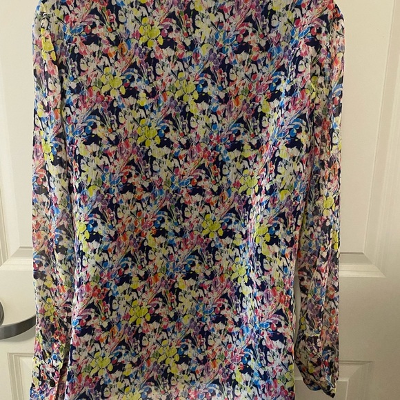 JASON WU Collection Floral Multicolor Lined Women’s Blouse w Attached Neck Tie - Picture 8 of 11